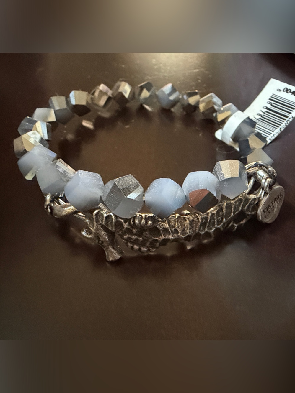 Alex and Ani Matte Gray and Silver Faceted Stretch Bracelet Set